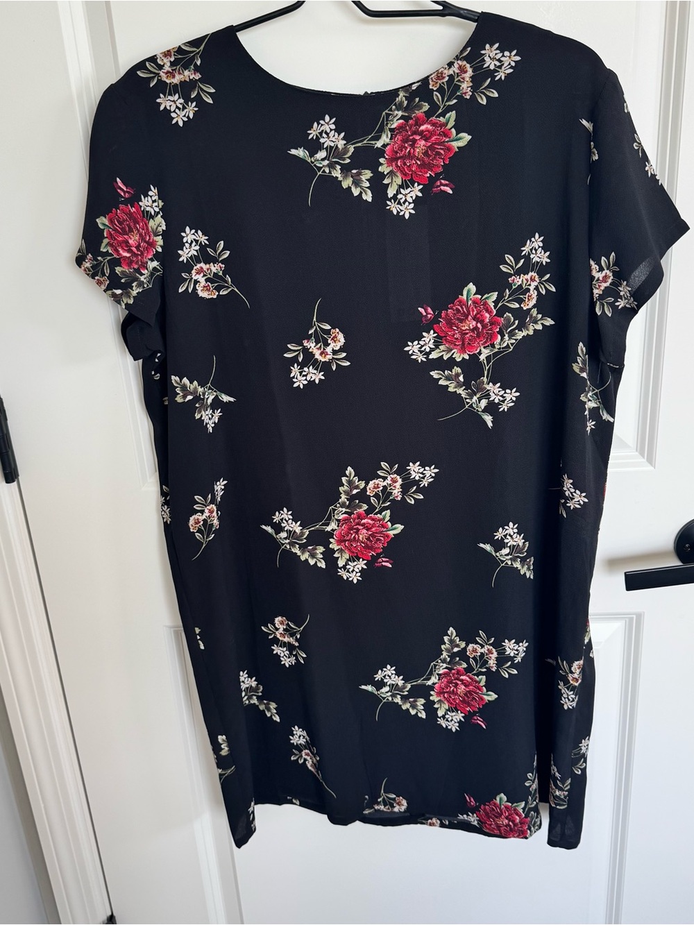 Boohoo Black Midi Dress with Red Rose Print - Size 12